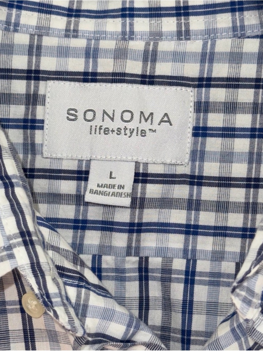 Sonoma Lifestyle Plaid Button Front Shirt Cotton Long Sleeve Men’s Large Blue - Picture 6 of 10